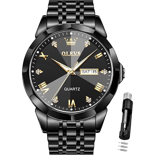 OLEVS Men Watches Business Dress Diamond Analog Quartz Date Luxury Wrist Watch Casual Stainless Steel Waterproof Luminous Two Tone Watch for Men