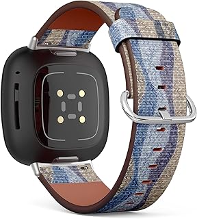 CJBROES Replacement Leather Watch Band, Compatible with Fitbit Versa 3 and Fitbit Sense of Wristband Bracelet Accessory - Patchwork-Knitted