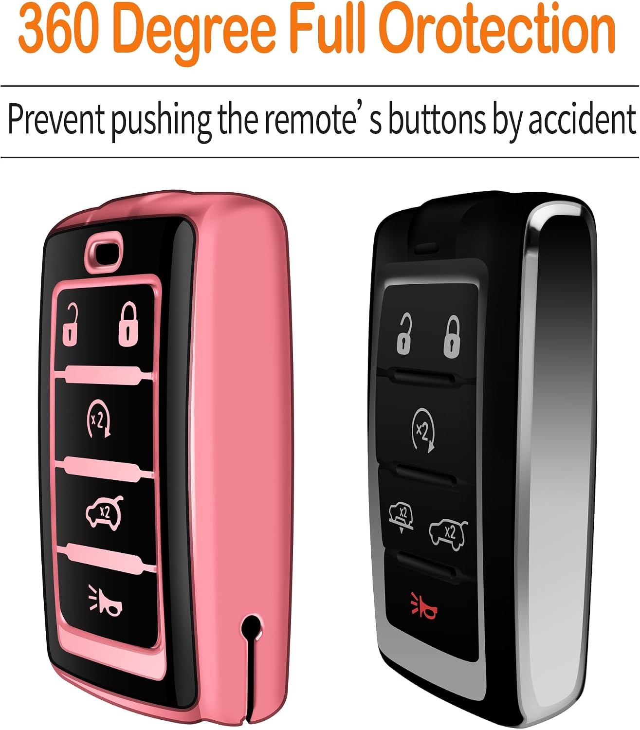 for Jeep Key Fob Cover with Keychain Soft Full Protection Key Shell Compatible with 2021-2026 Jeep Grand Cherokee L/4xe Wagoneer Grand Wagoneer Smart Key 5 Buttons-B(Pink) image 4