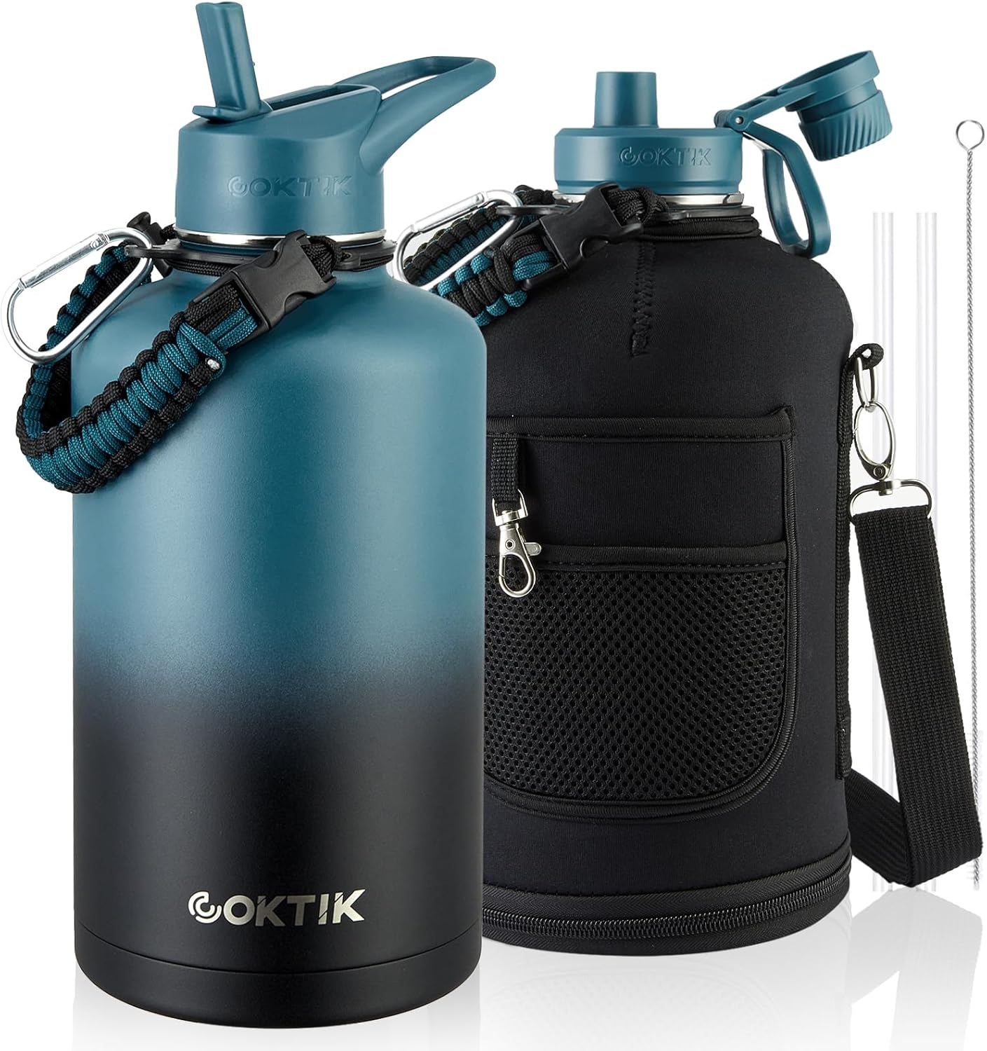 COKTIK 84oz Insulated Water Bottle – Stainless Steel Vacuum Metal, Portable ½ Gallon Large-Capacity Sports Bottle with Straw, Carry Bag and Handle Strap, Ideal for Gym & Hiking（Dark Night)