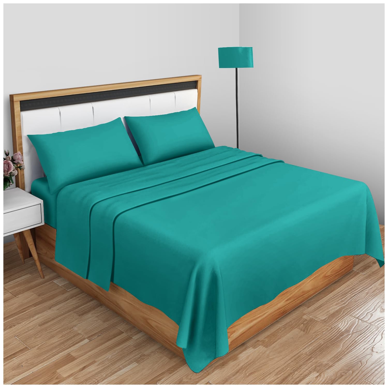 Lenzuolo Piatto In Percalle King Size – 50% Cotone 50% Poliestere, Anti-piega, Non Stirato, Colore Verde Scuro – Morbido, Traspirante, Qualità Alberghiera