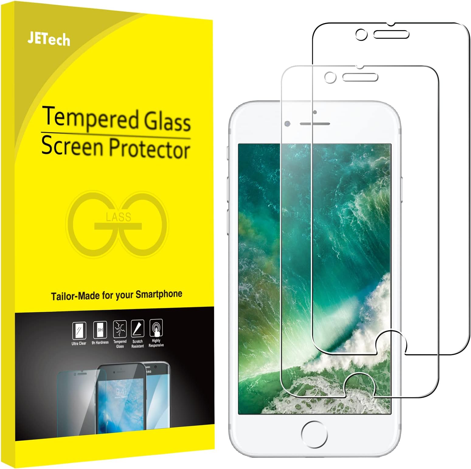 JETech Screen Protector for iPhone 8 and iPhone 7 4.7-Inch, Case Friendly, Tempered Glass Film, 2-Pack