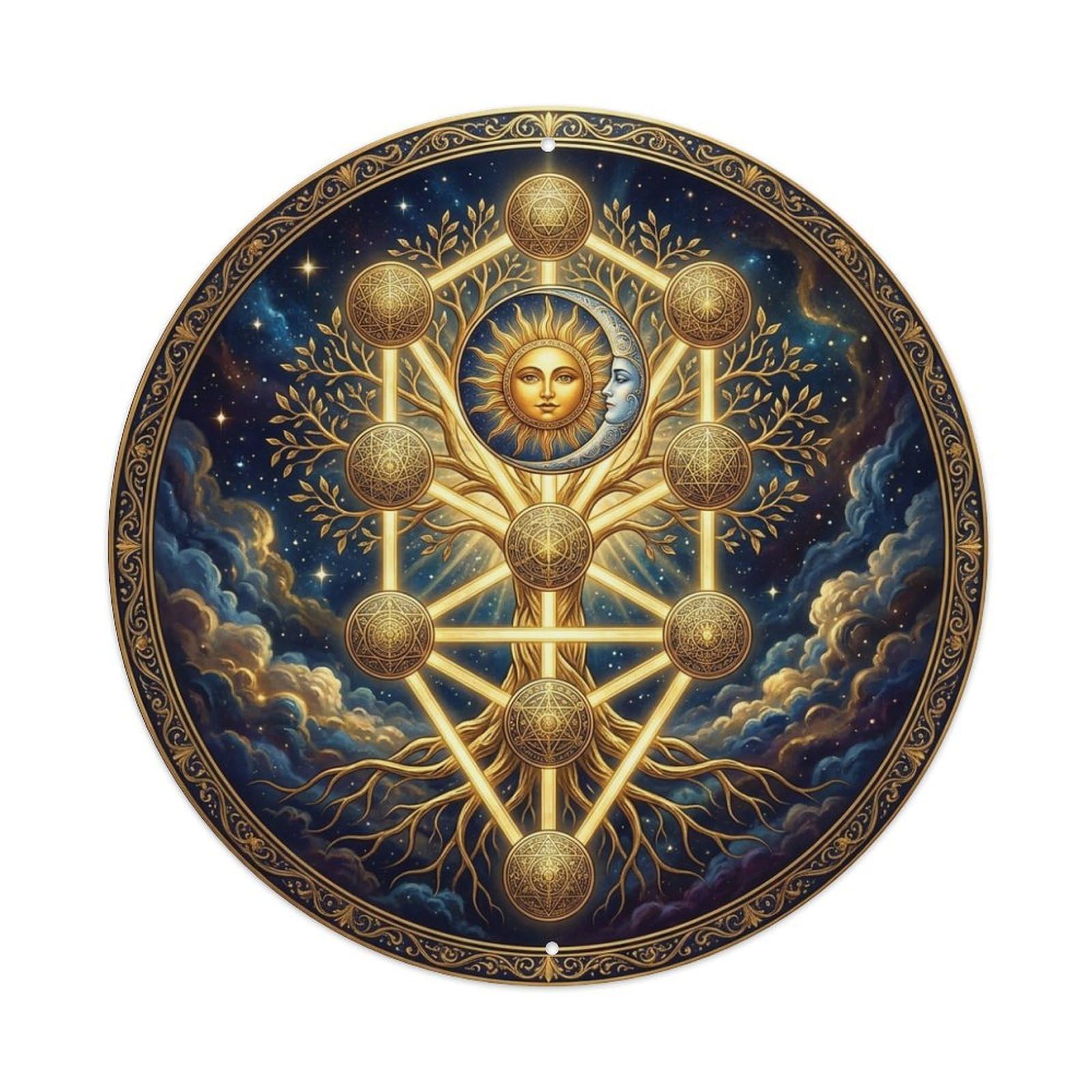 Celestial Tree Symbol Sun Moon Stars Astronomy Metal Tin Sign