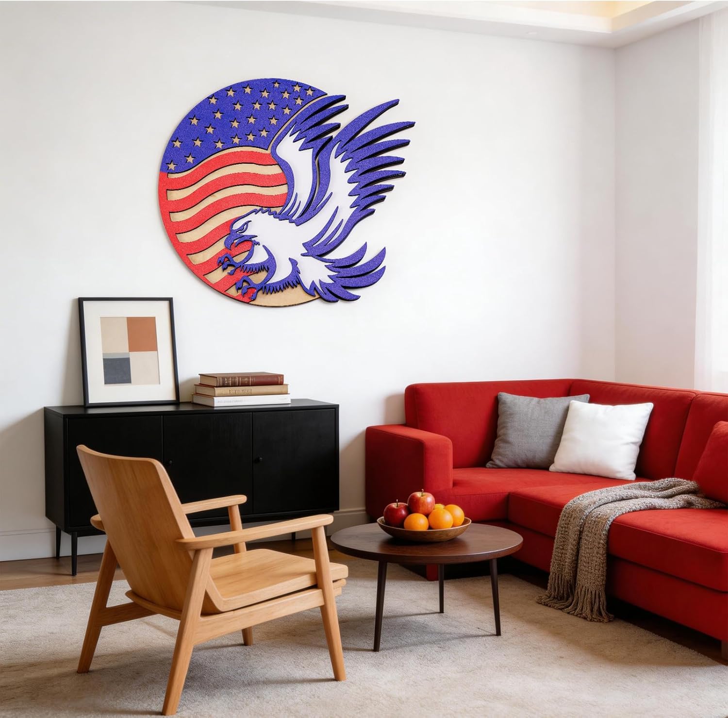 San Yare American Flag Eagle Wall Art,36-Inch Large 3D Wooden Patriotic Wall Decor, Round Solid Wood Eagle Sign with HD Print,Easy to Hang,for Home,Office, Garage,Bar & Veteran Gifts