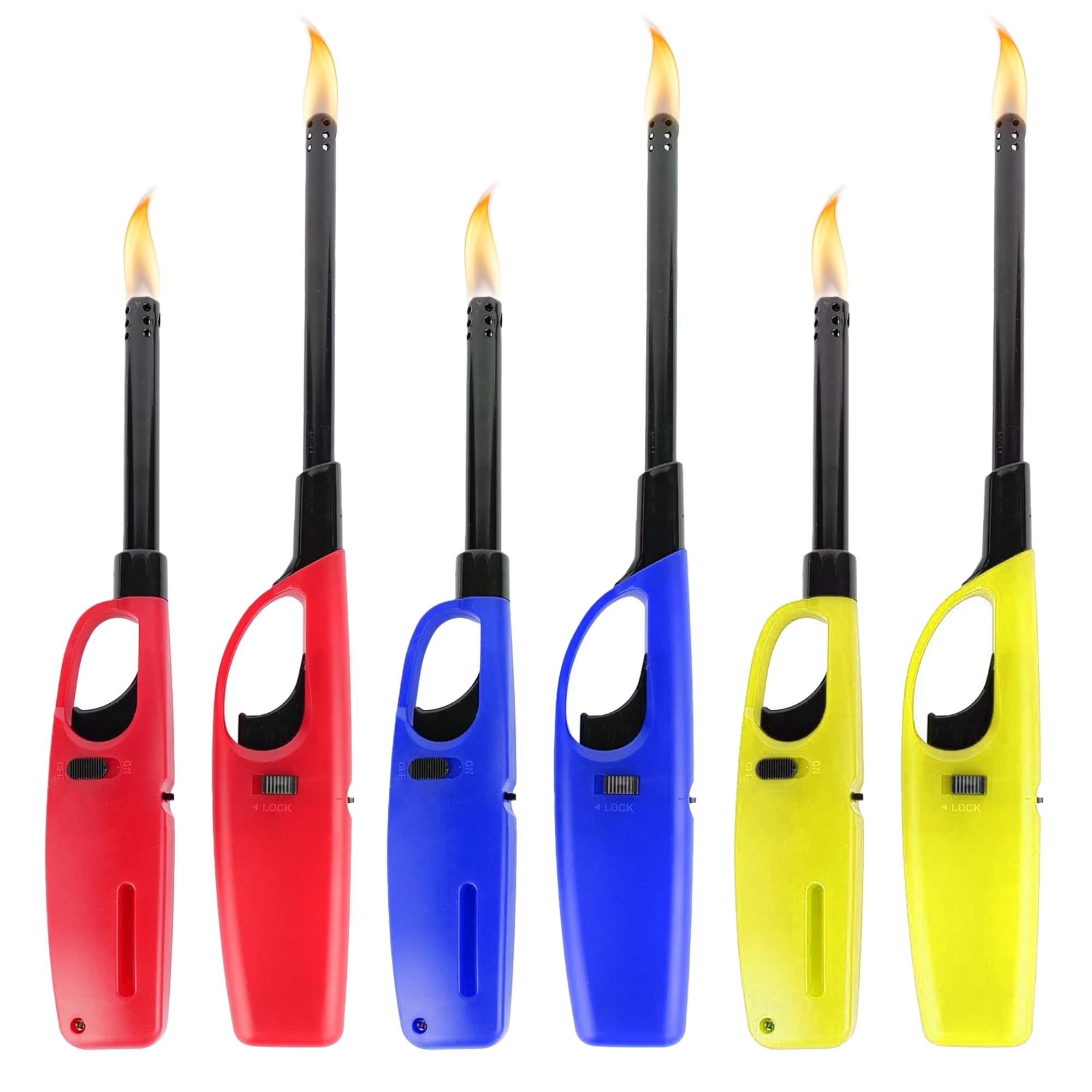 Navoys 6 Pack 6 Bbq Long Gas Lighters - Wand Lighter, Refillable, Safety Stove Gas Cooker, Candle, Barbecue Fire Igniter, Camping, Kitchen, Safety Lock