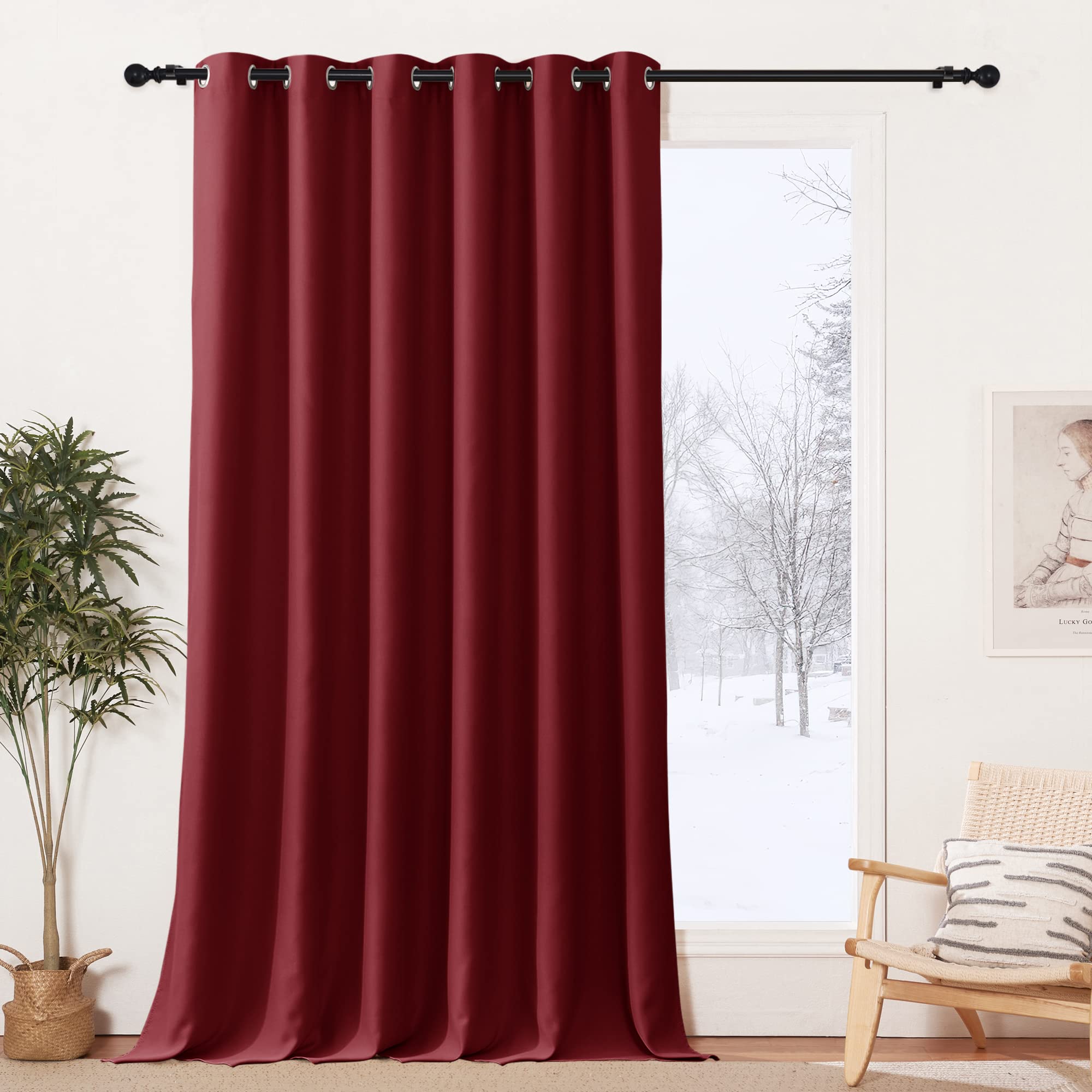 PONY DANCE Tende Cameretta Bambini Rosse Natalizie con Anelli Curtain Oscurante da Interno Isolante Termica Divisorie per Armadio Aperto 1 Pezzo L 200 x A 245 cm