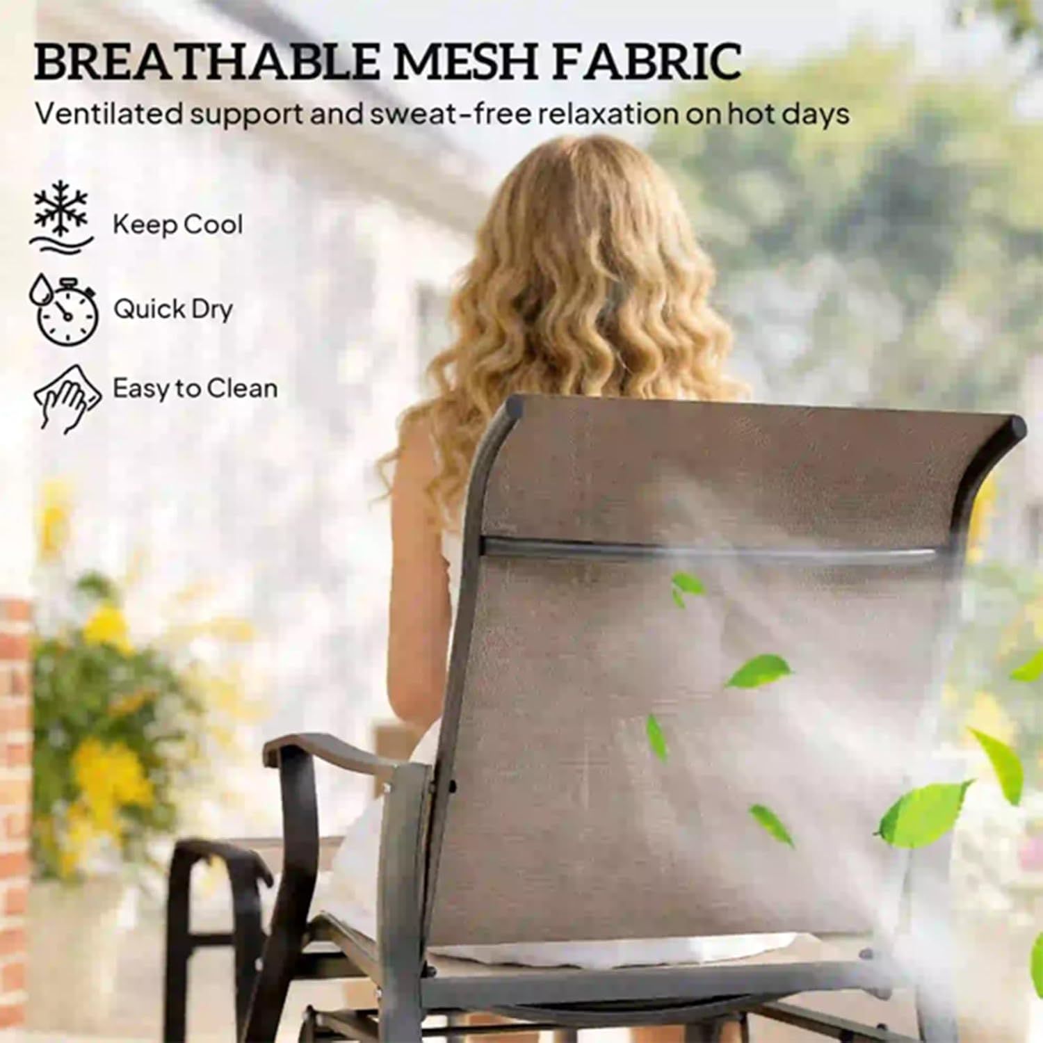 Outdoor Glider Chair with Ottoman, Mesh Patio Glider, Anti-Rust Steel Frame, Anti-Slip Pads for Porch Garden Backyard(Brown)