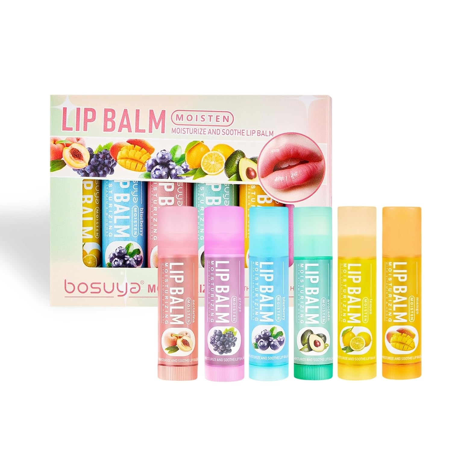 6 Piece Lip Balm Set Hydrating Lip Balm Set Fruity Lip Balm for Girls for Dry Cracked Lips Moisturizing Nourishing