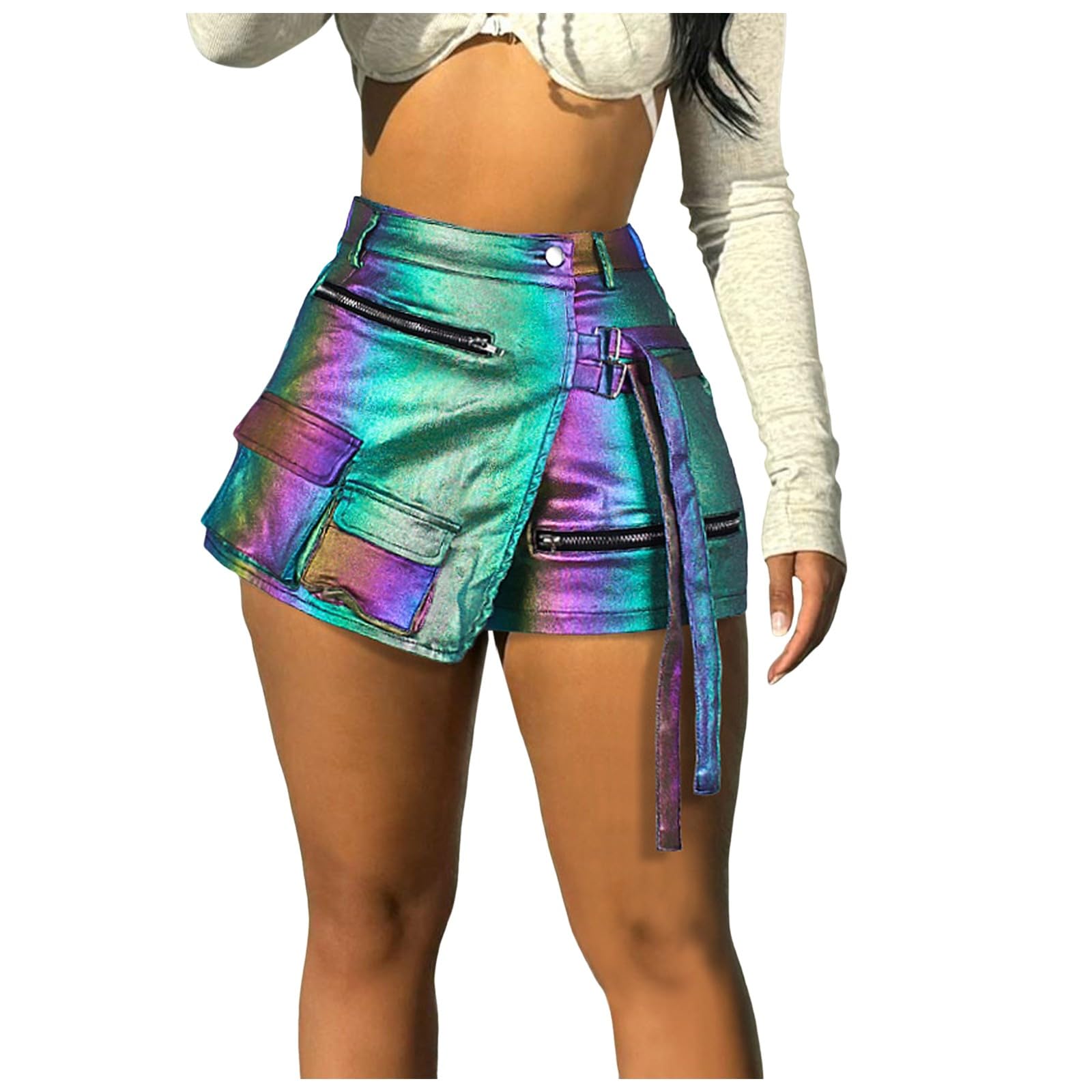 Genérico Pantalones Cortos Sexis de Cuero con Cremallera para Mujer Shorts Modernos de Tiro Bajo con Pantalones Cortos Ajustados y Elegantes