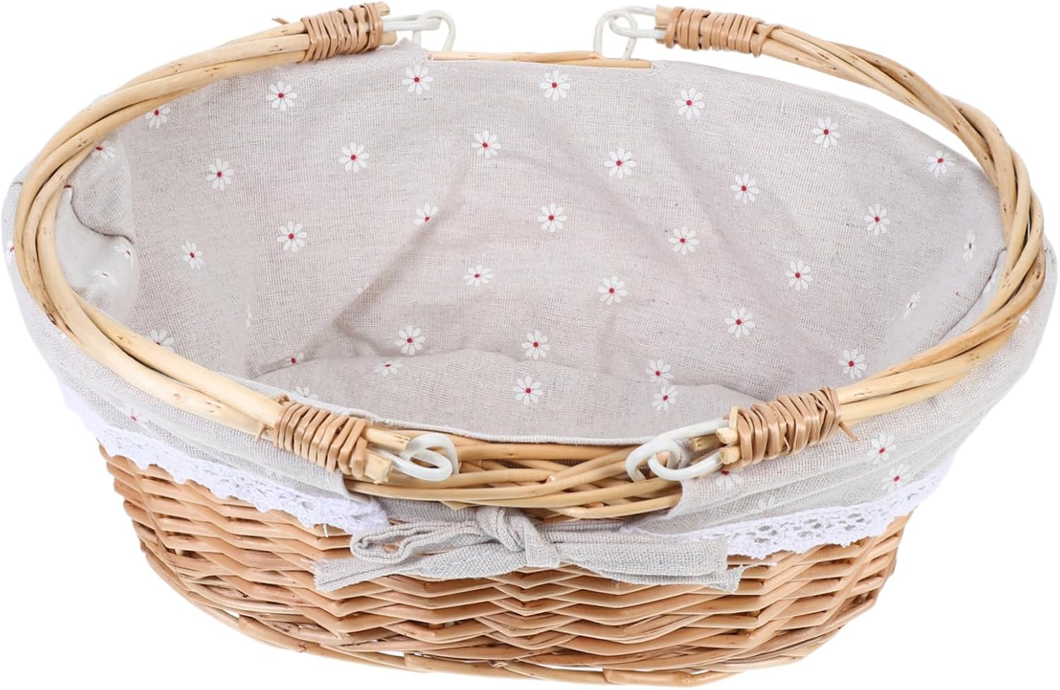 UPKOCH Handmade Rattan Picnic Basket with Handle Rustic Woven Storage for Easter Decor and Family Outings Natural Beige Design for Flowers Versatile Outdoor and Home Use