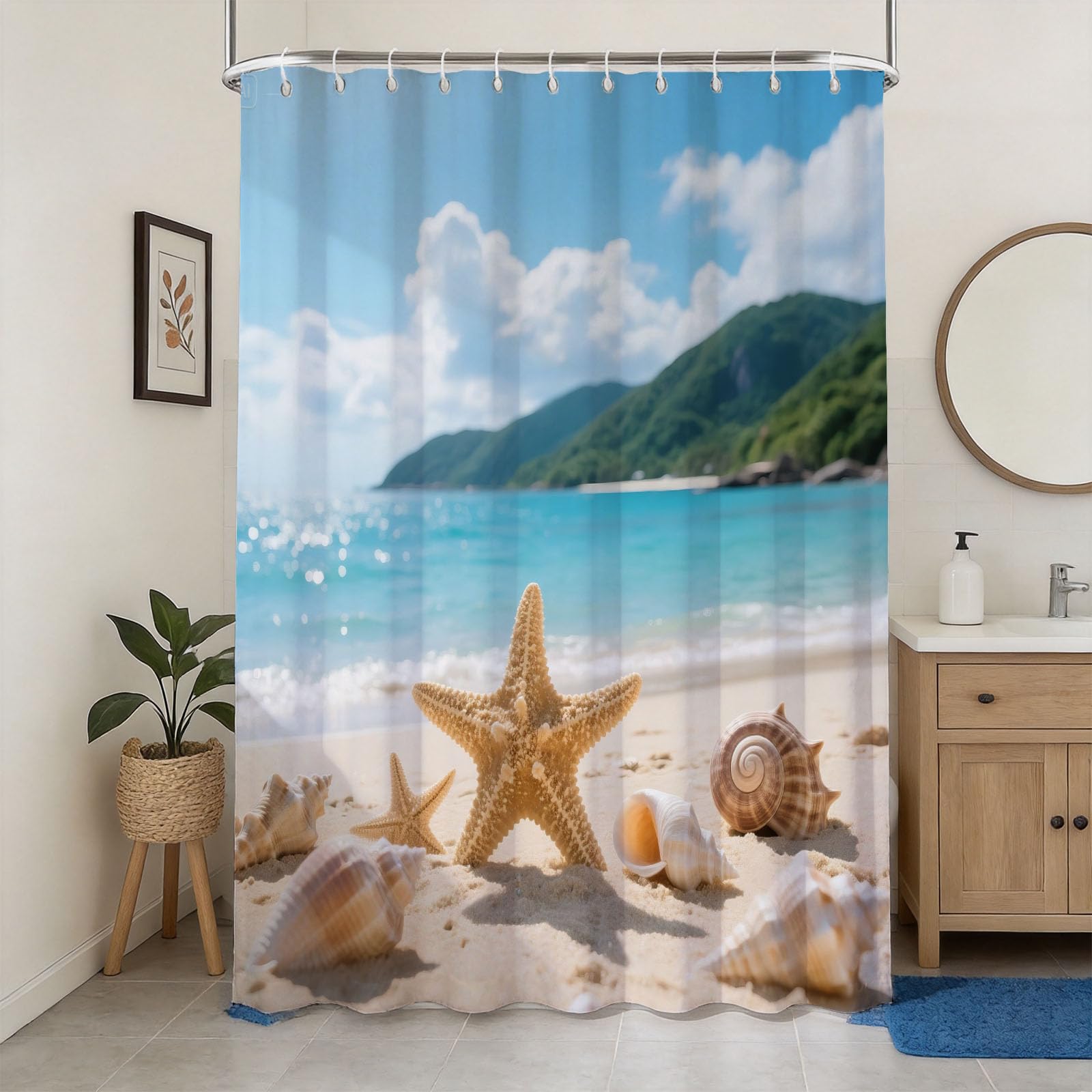 Rideau de douche 200x200 plage et toile de mer en tissu polyester imperméable