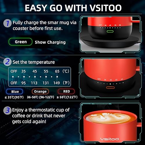 Miniatura 3 de VSITOO S3PRO - Taza de café térmica con control de temperatura, 14 onzas, taza de viaje inteligente con calentador de café controlado manual y por