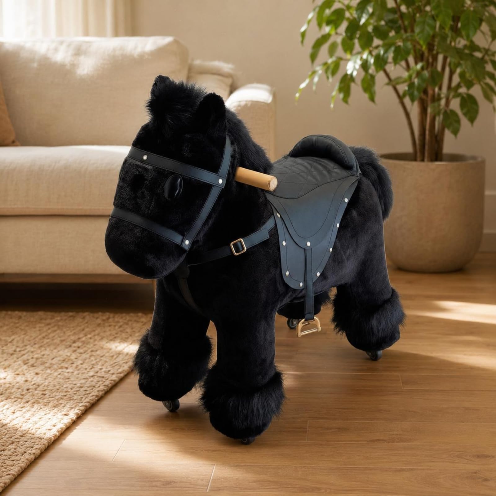Cavallo Cavalcabile di Peluche Decorativo Sgabello Cavallo senza senza Alimentazione Elettrica Arredo Gioco per Bambini, Rosso, 70 30 75 Cm