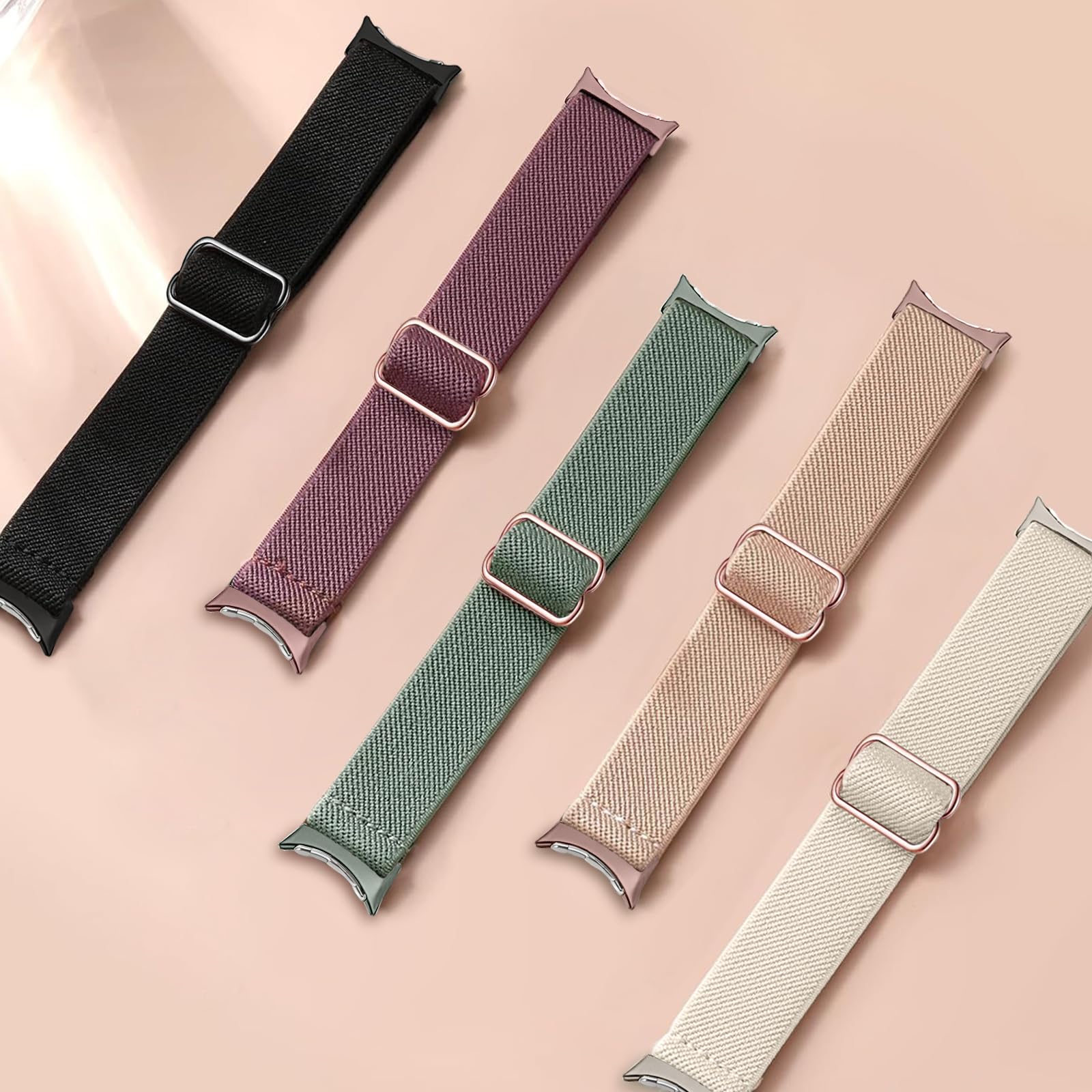 Gugobit Nylonarmband Kompatibel mit Google Pixel Watch 4/3 45mm, für Google Pixel Watch 4/3/2/1 41mm Damen Herren, Weiches Sportarmband Atmungsaktives Ersatzarmband für Google Pixel Watch, 5 Stück - 5