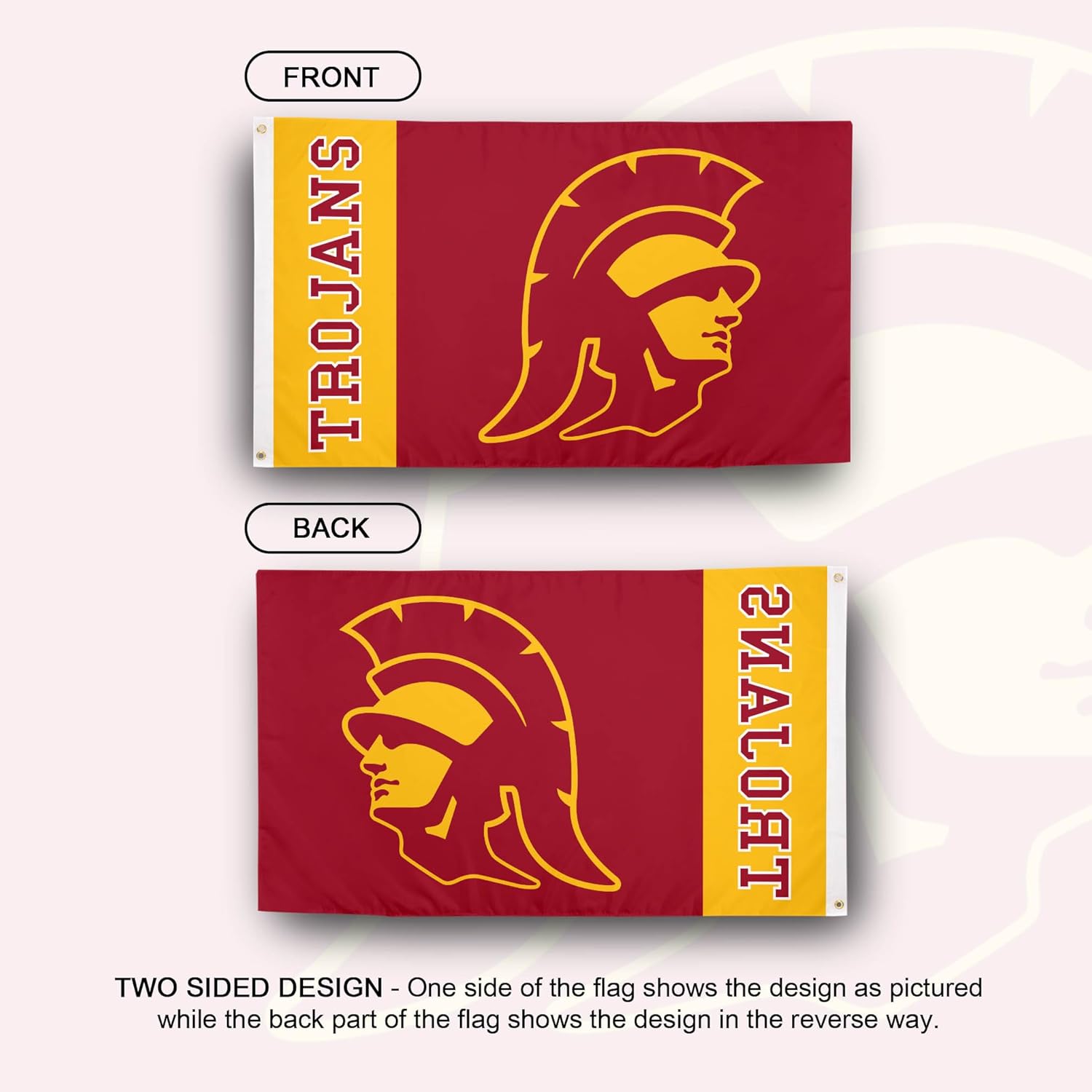 Desert Cactus University of Southern California USC Flag - 3 x 5 Feet Trojans Banner, Indoor/Outdoor Durable Fabric, 100% Polyester Design (Style Team Name B) - Image 2