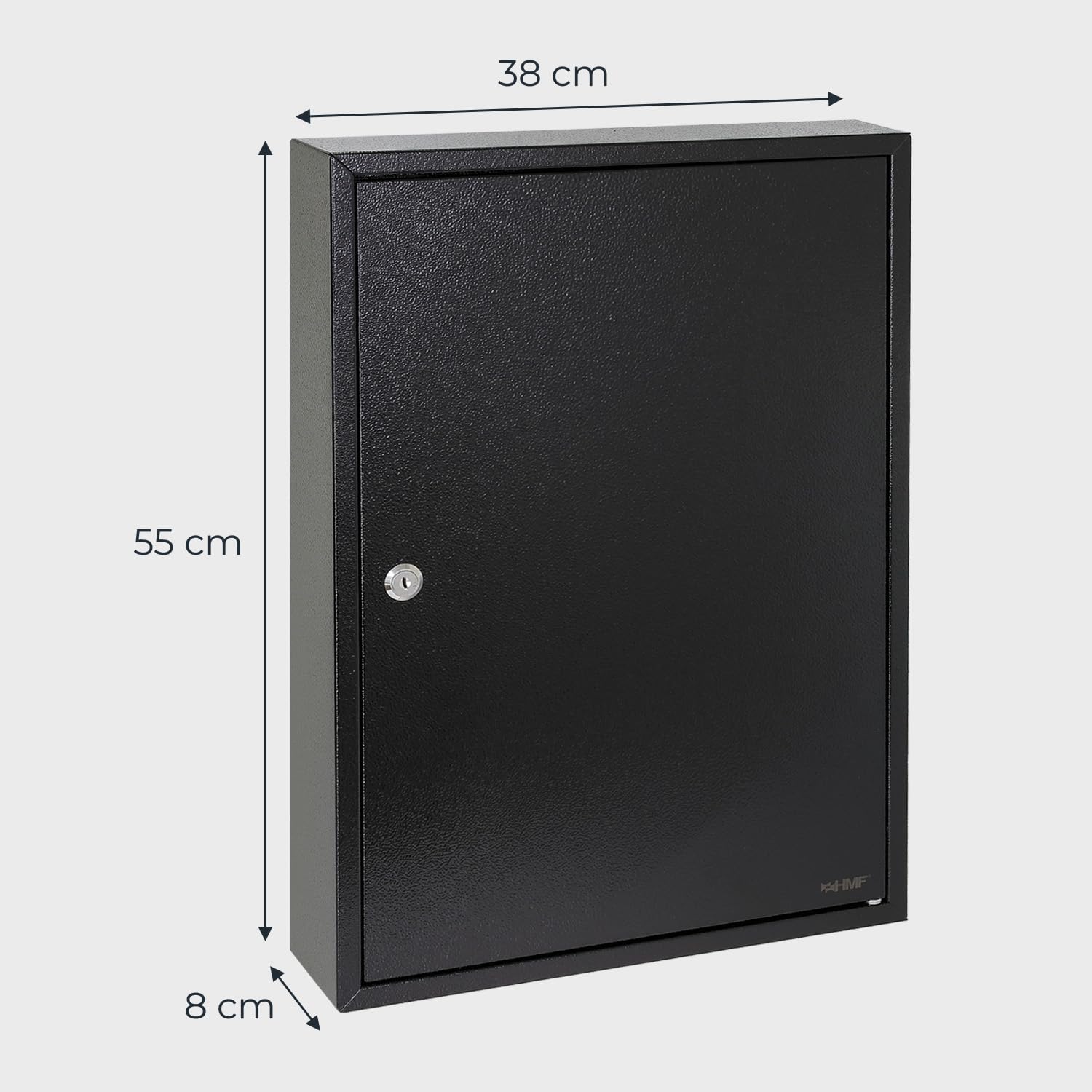 HMF Armario para Llaves Grande de Acero, Caja Llaves Pared con Cerradura para Oficina, administración o Flota de vehículos | 100 Ganchos para Llaves | 55 x 38 x 8 cm | Negro