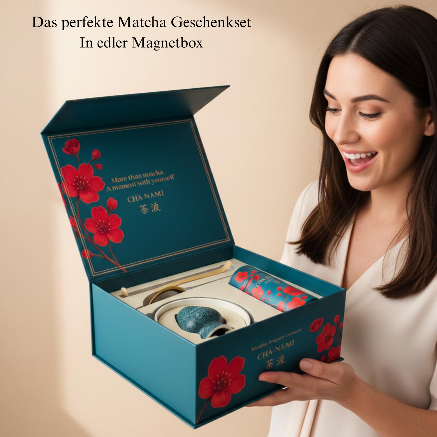 Matcha Set Classic 5-teilig, japanisches Matcha Zubehör Set mit Keramikschale, 100-Borsten-Chasen, Bambuslöffel, Edelstahlsieb und Keramikhalter