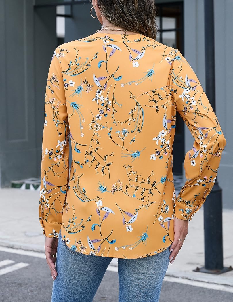 AGSEEM Button Down Shirts for Women Dressy Floral Printed Long Sleeve Blouse Business Casual Work Tops - Image 3