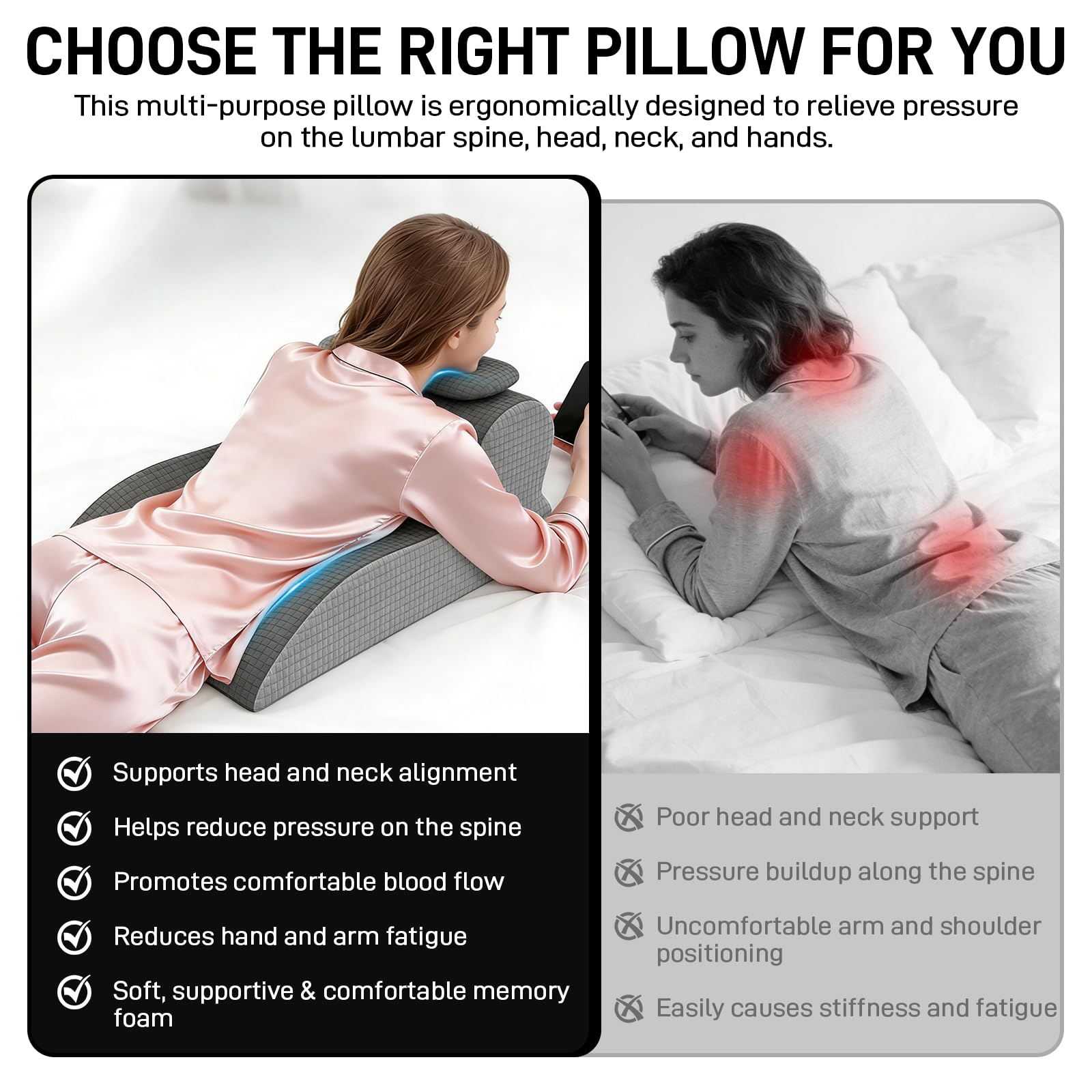 JAOGAUS Cojín en cuña de Espuma viscoelástica para Cama y sofá, cojín ergonómico con Soporte de Cabeza Desmontable, cojín Inclinado para Espalda, Cuello y piernas, Ideal para Leer y Relajarse