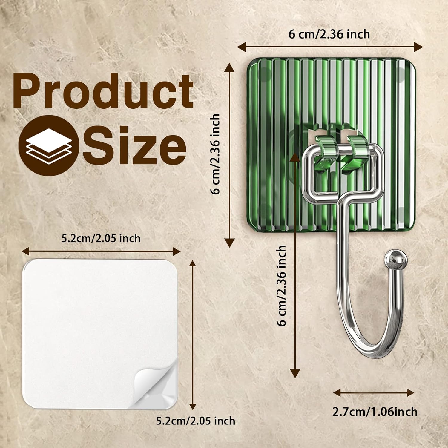 Acrylic Adhesive Hooks for Hanging Heavy Duty 44lb(Max),Coat and Towel Hooks,Wall Hooks Waterproof and Oilproof for Bathroom,Kitchen and Home Sticky Hooks (Transparent Green, 8 Pack)