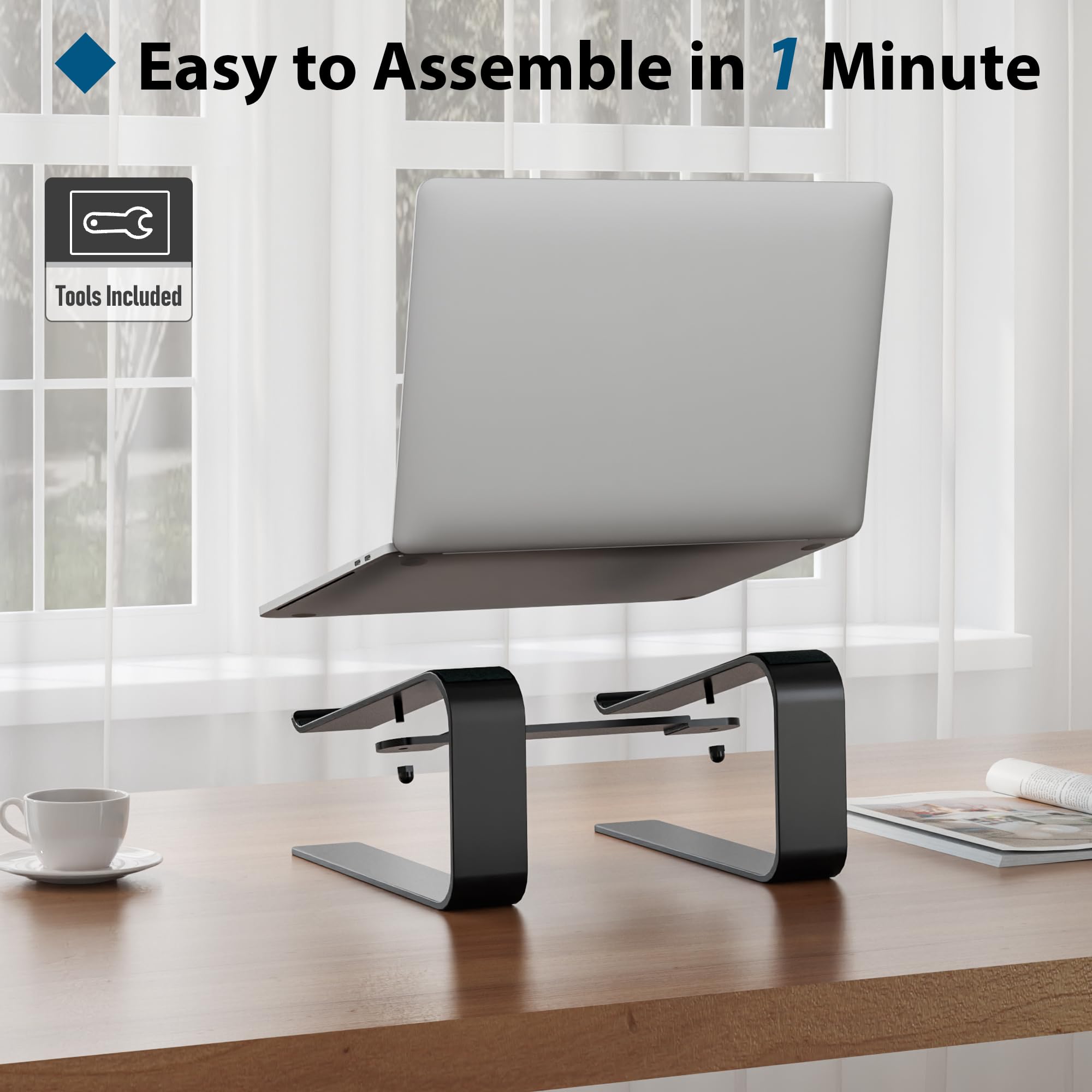 BONTEC Support Ordinateur Portable Ergonomique 10-17,3 Pouces, Rehausseur avec Inclinaison 14° et Gestion des Câbles, Noir