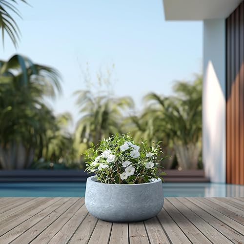 Miniatura 5 de Kante Maceta redonda de hormigón de 19.6 pulgadas de diámetro, macetas de cemento con orificio de drenaje y tapón de goma para jardín interior y