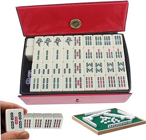 Miniatura 5 de Viajemini Mahjong - Juego de mahjong de viaje tradicional chino con 144 piezas de azulejos Mahjong, 2 dictados para el juego familiar de la fiesta