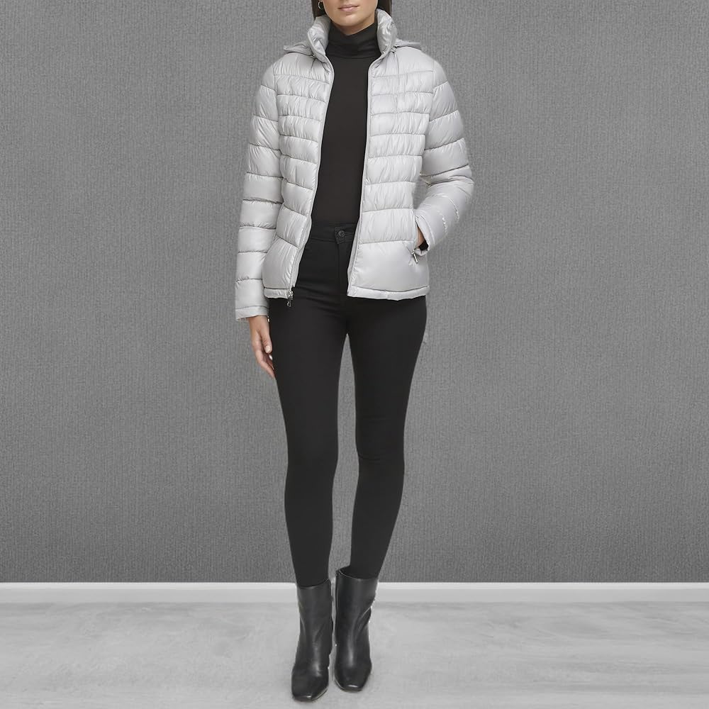 Amazon.com: Kenneth Cole Women's Solid Puffer Jacket, Hooded