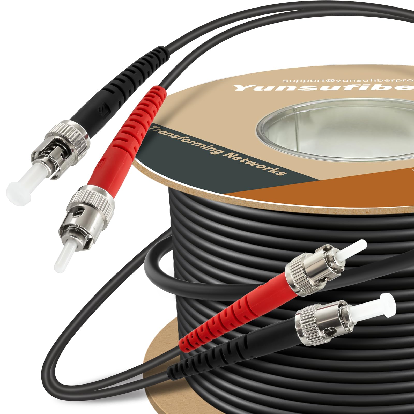 Yunsufiberpro 330ft / 100m Outdoor Armored OD-5mm OM1 ST to ST Fiber Cable, Multimode Duplex 62.5/125 MMF, ST-ST Fiber Optic Patch Cable
