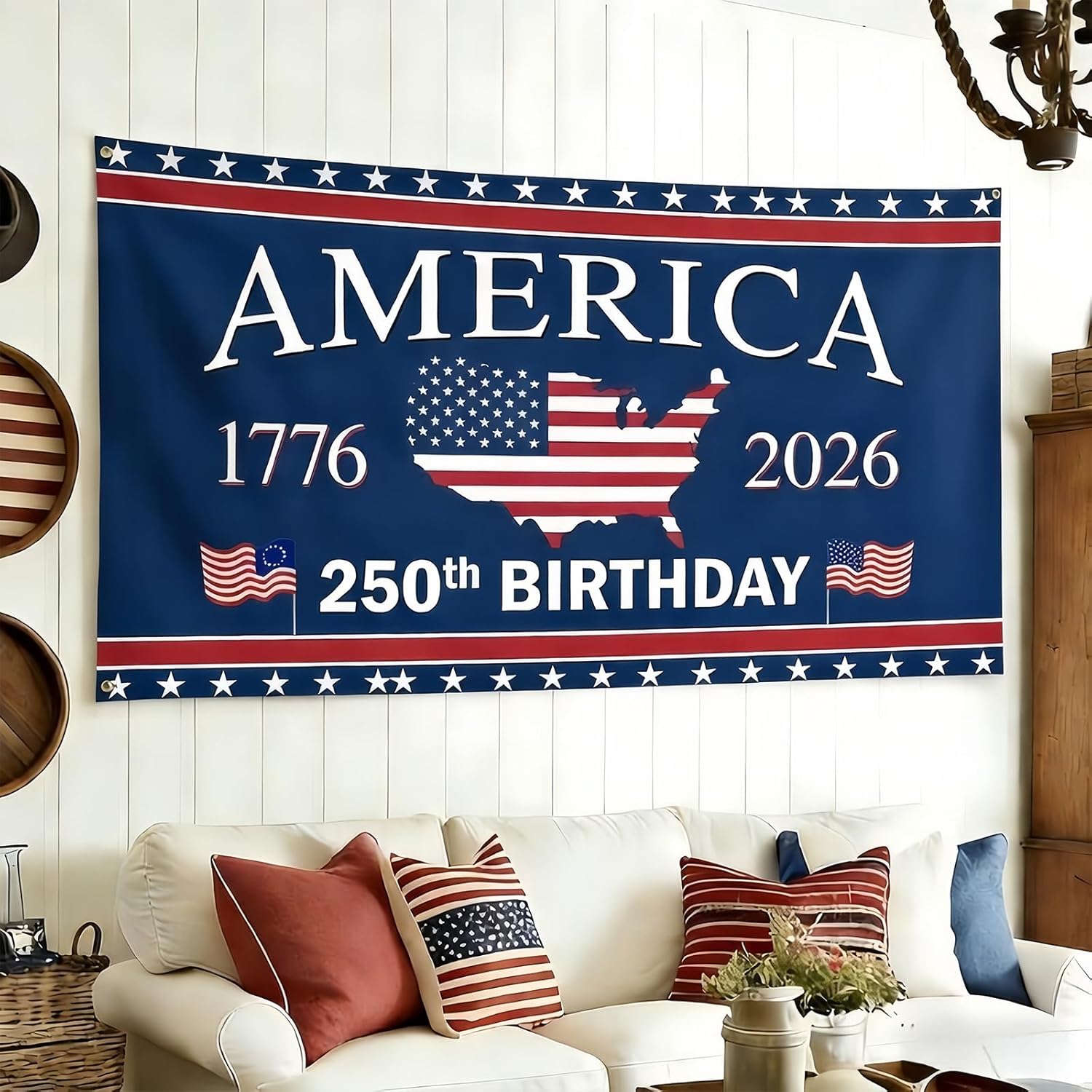 250 Anniversary USA Flag Set–Double Sided 3-Ply 3x5 Ft American Flags for Outside Banner with Garden & Half Round Porch Flag, 1776-2026 Patriots Flag 4th of July Decorations,4 Piece (Set A)