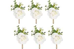 Ling's Moment Real Looking Ivory Artificial Rose Boutonnieres
