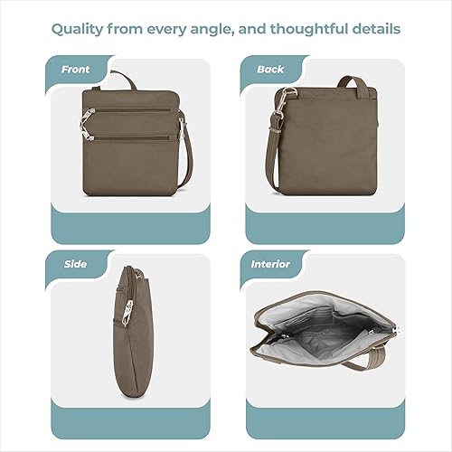 Miniatura 6 de Travelon - Bolso bandolera antirrobo clásico, doble cremallera, delgado