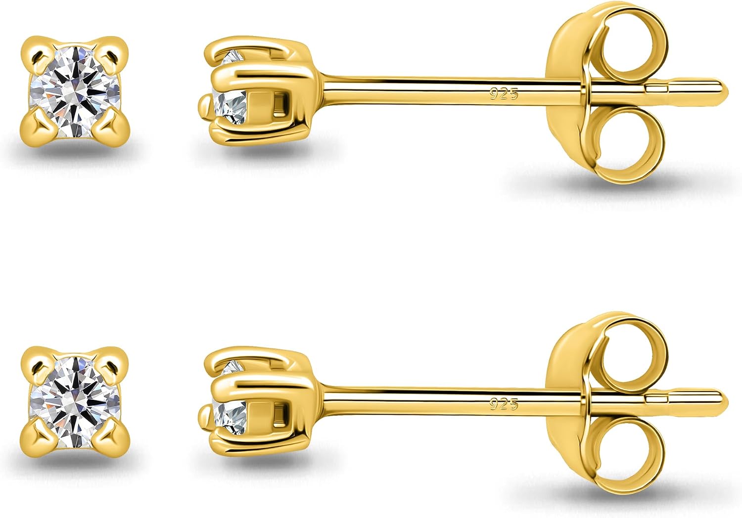 Stud Earrings for Women Sterling Silver Cubic Zirconia Round Stud Pierced Tiny Cartilage 2mm CZ Earring Studs for Men Single or Multipack Sets