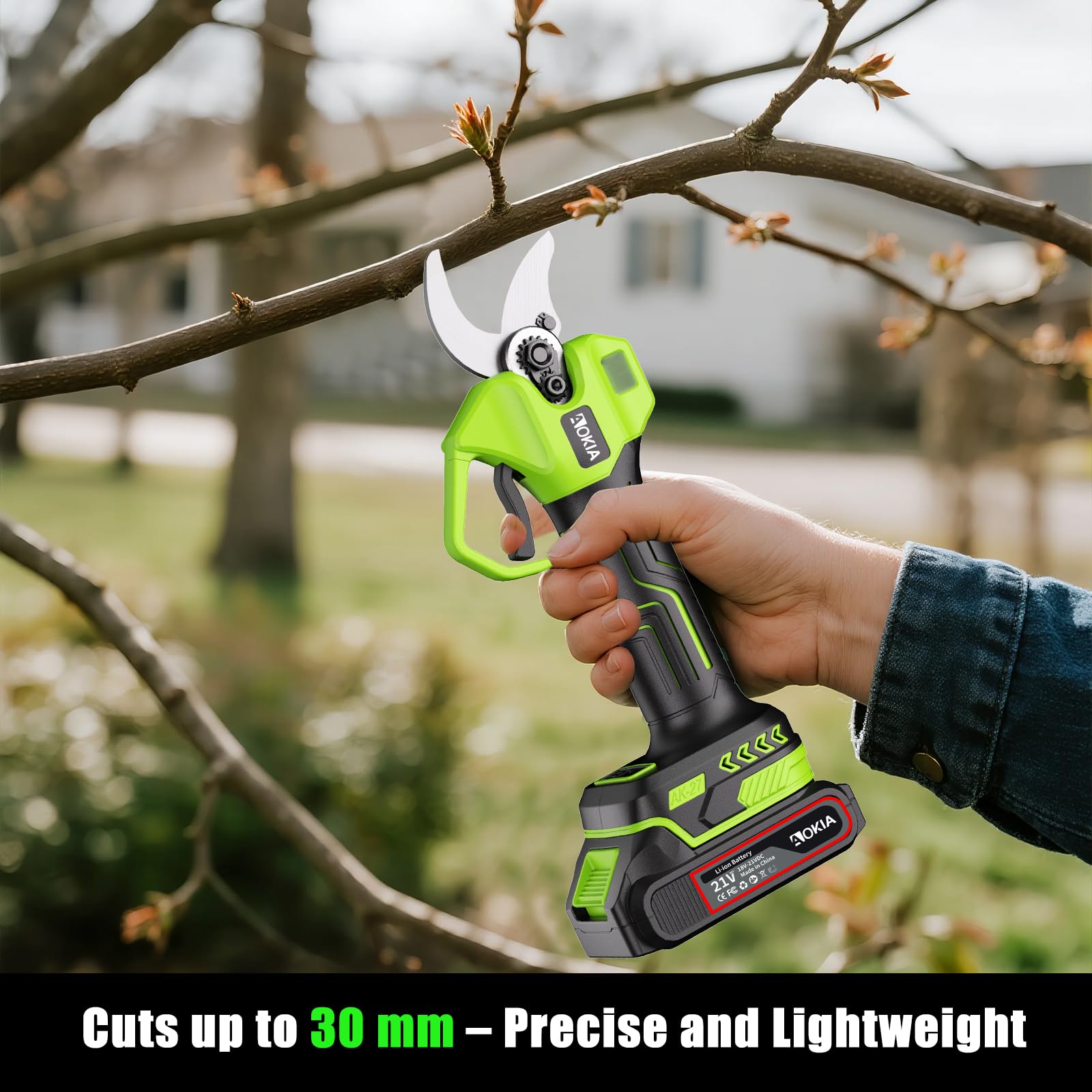 AOKIA 6 Zoll Mini Kettensäge mit Teleskopstange & 33 mm Elektro Gartenschere, 4-in-1 Gartenwerkzeug Set mit 2 x 2000mAh Batterien, Maximale Reichweite bis 4,5 m, 30 ml Öltank