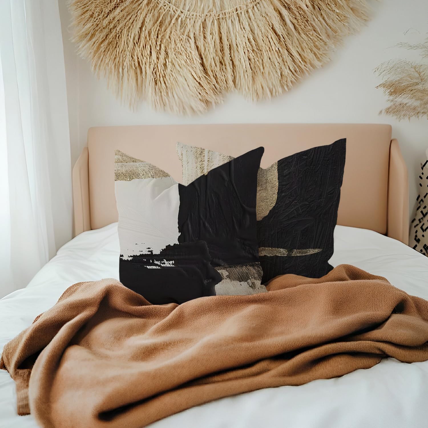 Black and Gold Pillow Covers 18x18, Black and Gold Decorative Throw Pillow Covers Cushion Cases for Couch Sofa Bed Living Room Bedroom Car Set of 2 - Image 5