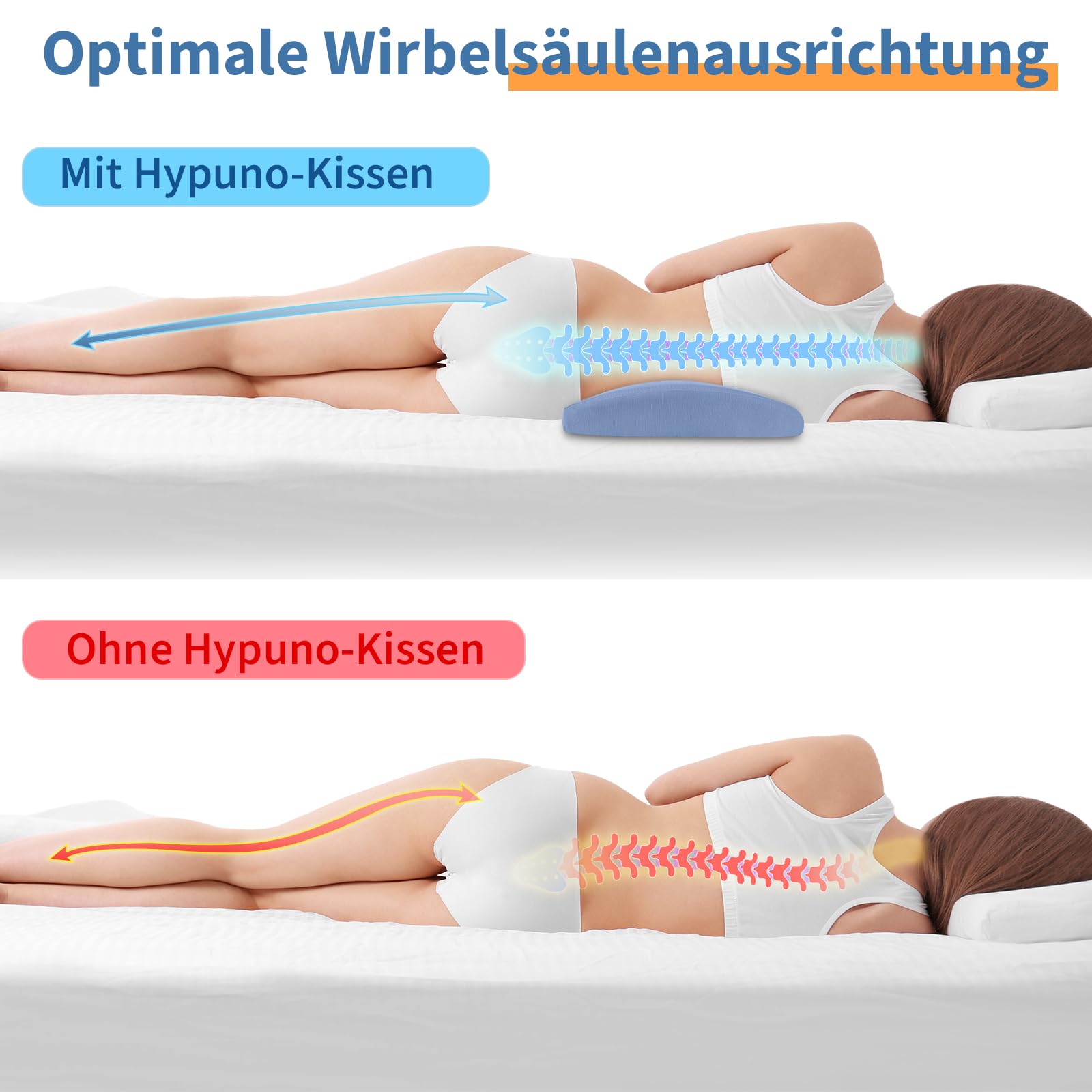 Cuscino lombare con gel refrigerante – Cuscino di supporto per la schiena in memory foam per letto, ufficio e auto, supporto ergonomico per lordosi contro il mal di schiena per chi dorme sul