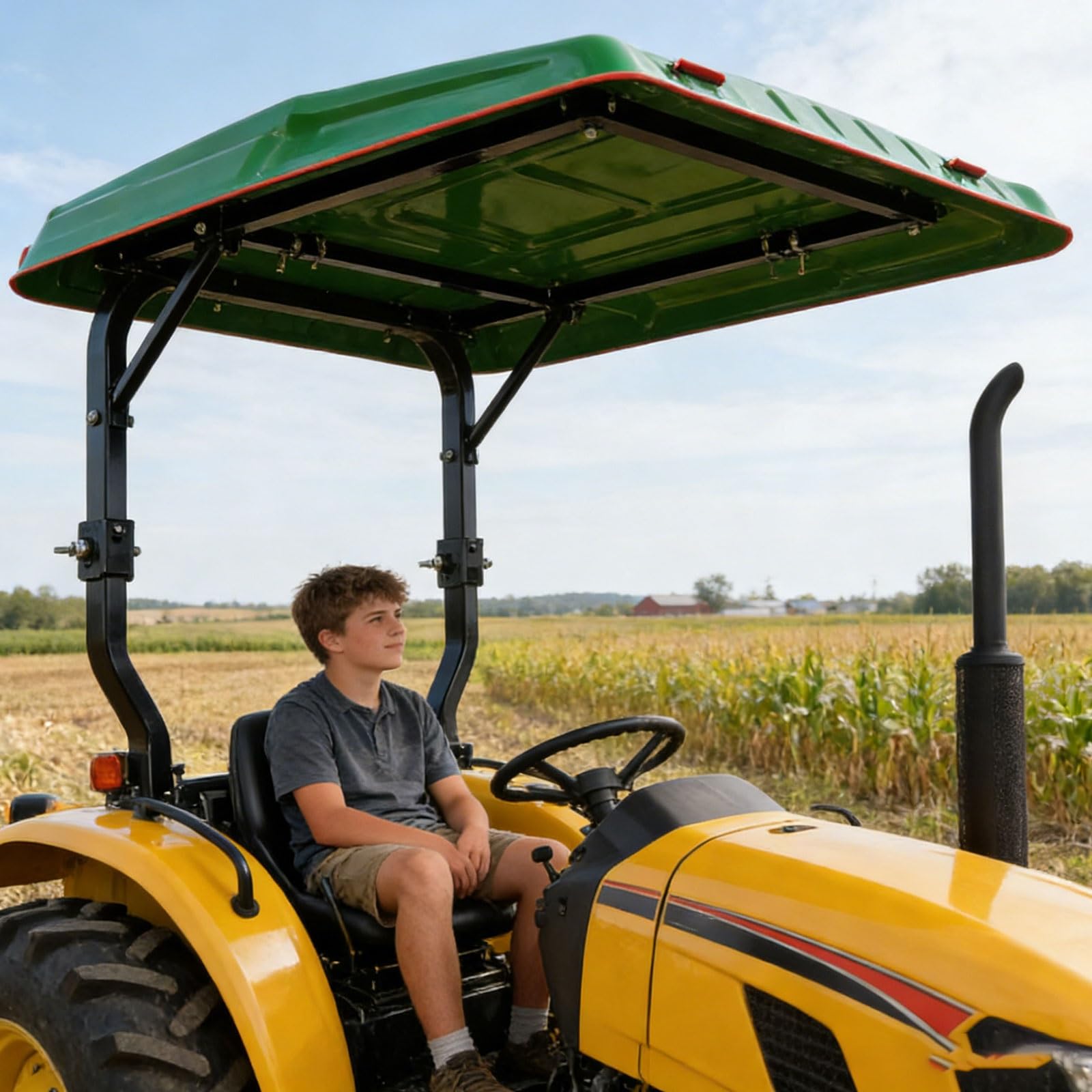Universal Traktor Baldachin - Langlebige Eisenplatte Rasenmäher Sonnenschutz Regenschutz 146 cm x 168 cm, inklusive Diagonalverstrebung und Schrauben für Kompakttraktoren und Rasenmäher