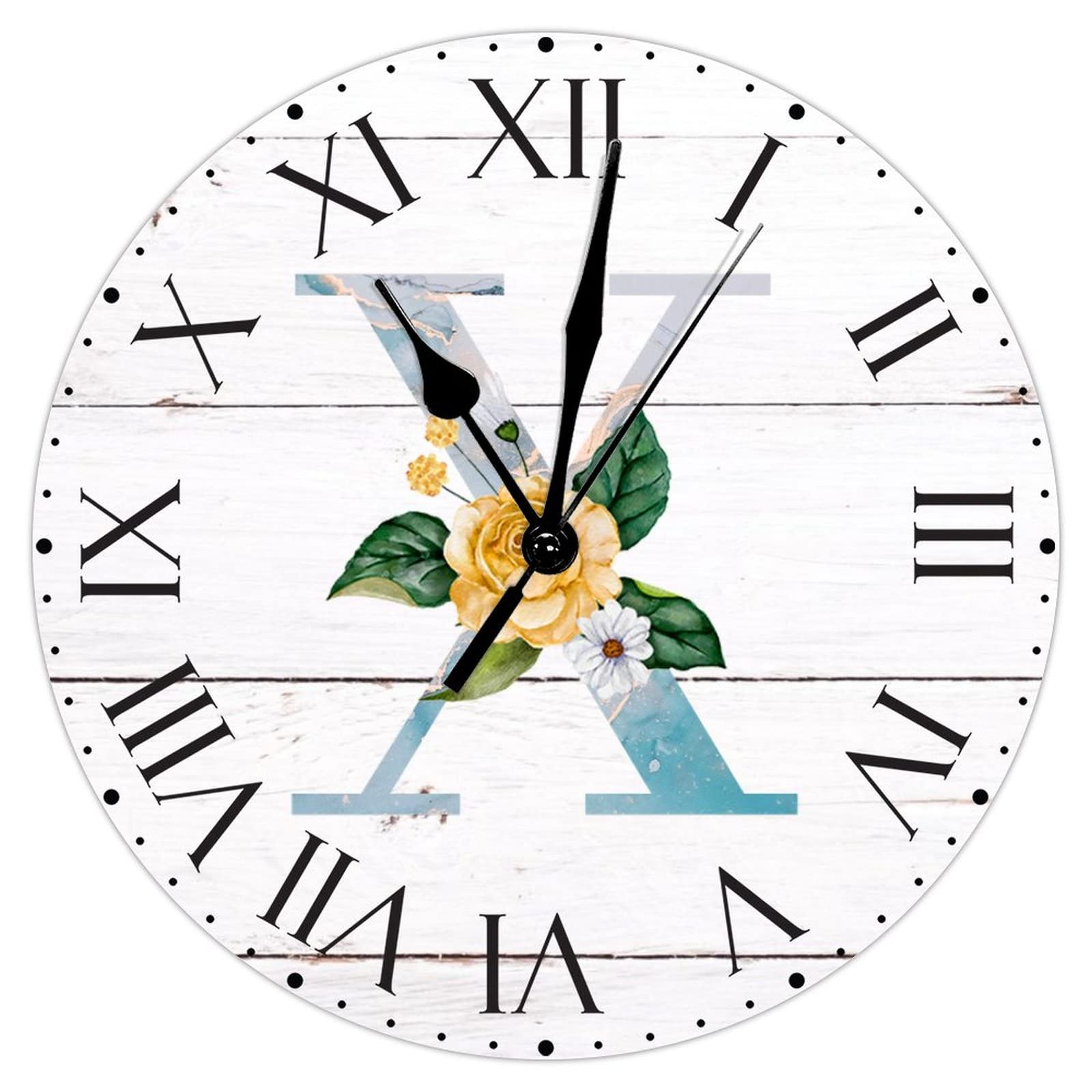 Horloge murale initiale monogramme tournesol 30cm en PVC silencieuse style romain