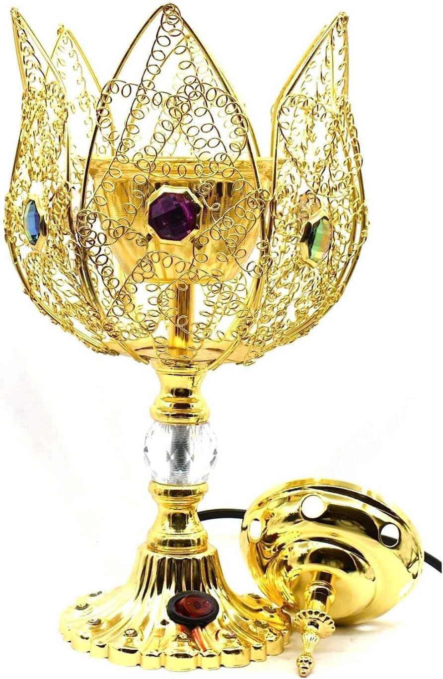 Electric Incense Burner | Arabic-Middle Eastern Style Metal Bakhoor Burner | Traditional Tabletop Censer for Aromatherapy, Home Fragrance, Yoga, Spa, Office Decor (Golden-, WT-38L)