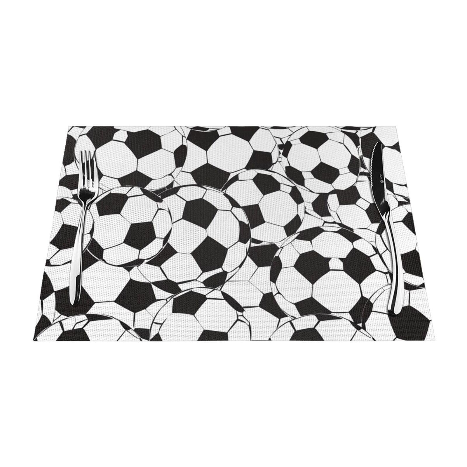 Set de table football en PVC lavable noir et blanc de 6 pièces pour repas