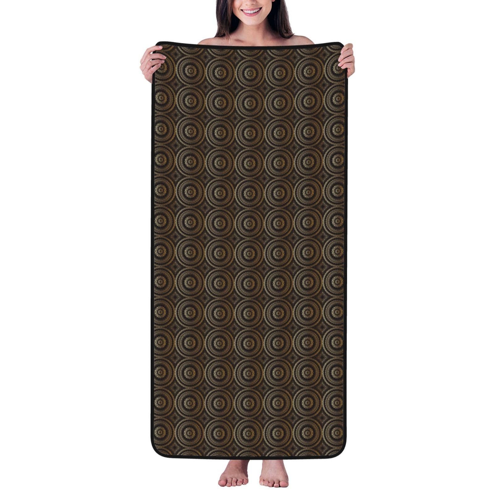 Nimongt Unisex Black Mandala Print Lightweight Comfort Coral Velvet Bath Towel Home Bathroom Hotel Spa Beach Travel
