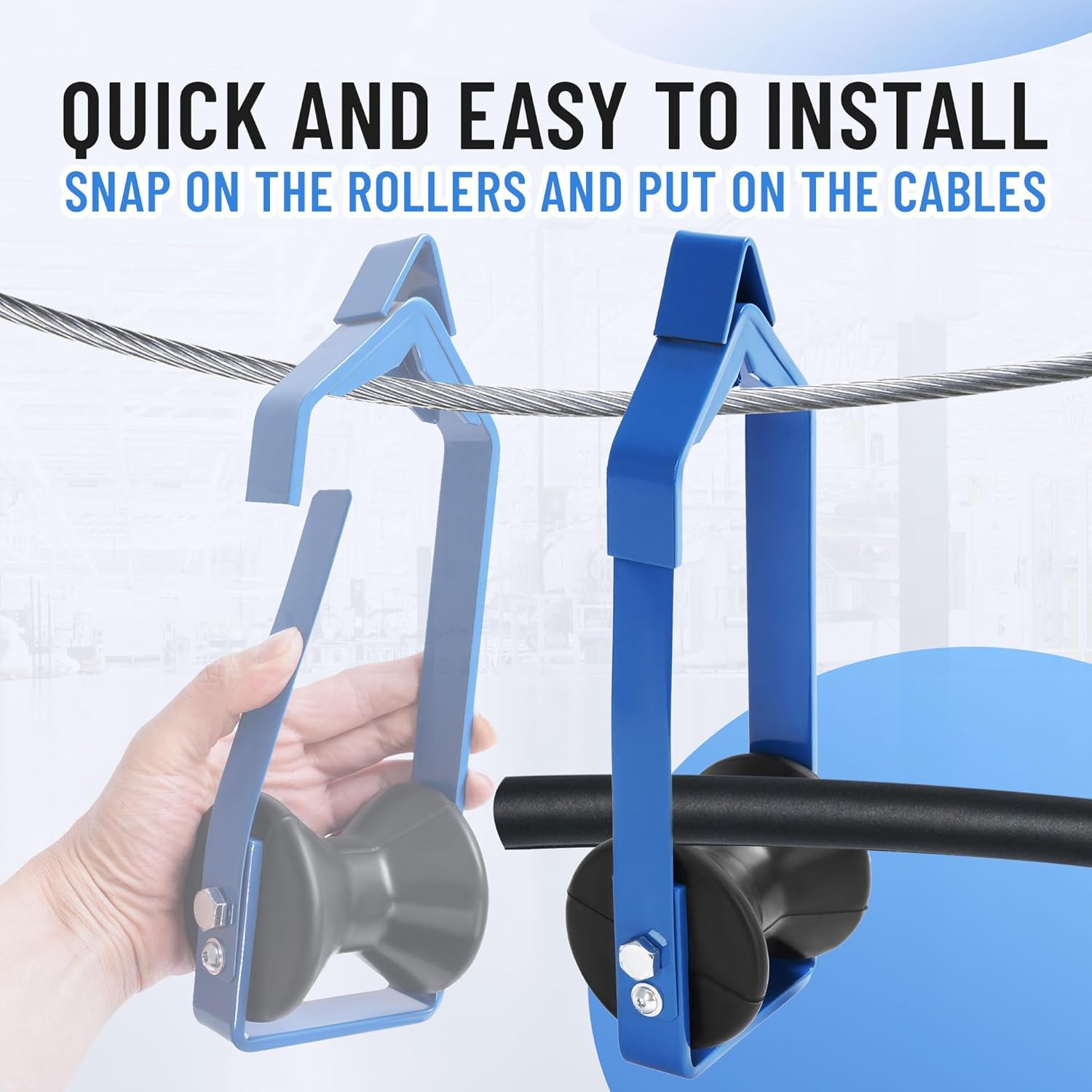 KUAFU 4 Pcs Universal Cable Roller 3" in Diameter Including Fiber Optic Cable Aerial Cable Support Tool Steel+Plastic Powder Coated Blue