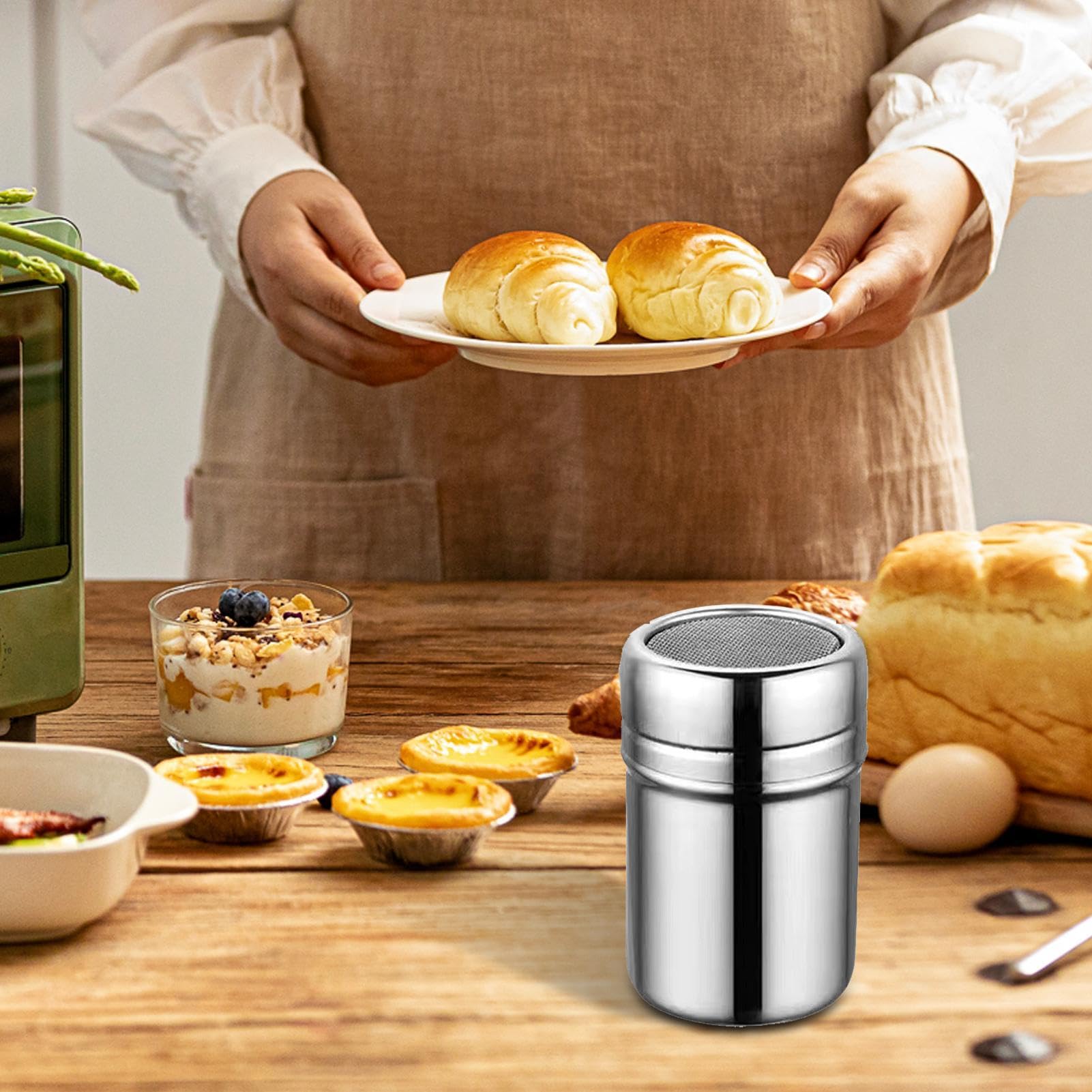 EIOLWJIEO Poedersuiker Shaker Afstoffen Meel Dispenser Handheld Zeef Lepel Gebruiksvoorwerpen Bakken Bakkerij Volwassenen Schiften Accessoires