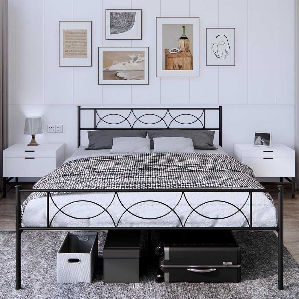 Full Size Bed Frame with Headboard Heavy Duty Metal