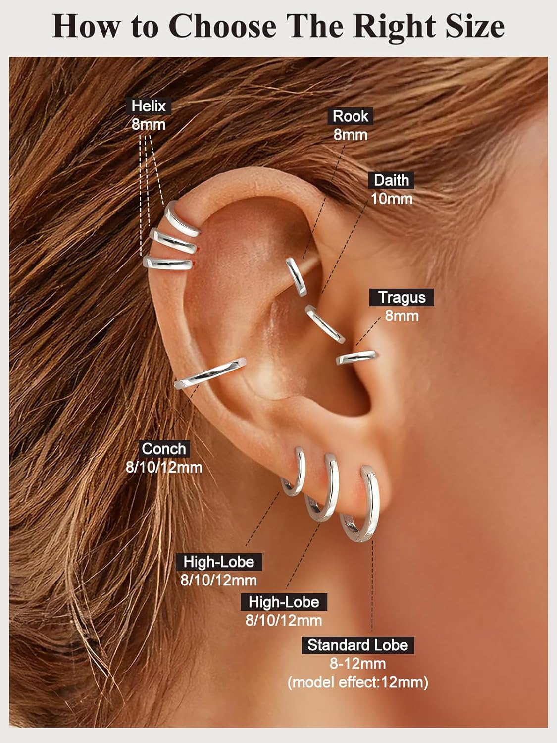 SILVERCUTE 925 Sterling Silver Huggie Hoop Earrings for Women,Hypoallergenic Small Hoop Earrings Lightweight Silver/14K Gold Hoops Cartilage Earrings for Women,8/10/12mm - Image 3