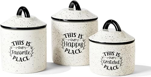 Miniatura 5 de American Atelier Juego de 3 tarros de cerámica en tamaño pequeño, mediano, grande con tapas herméticas para galletas, dulces, café, harina, azúcar,