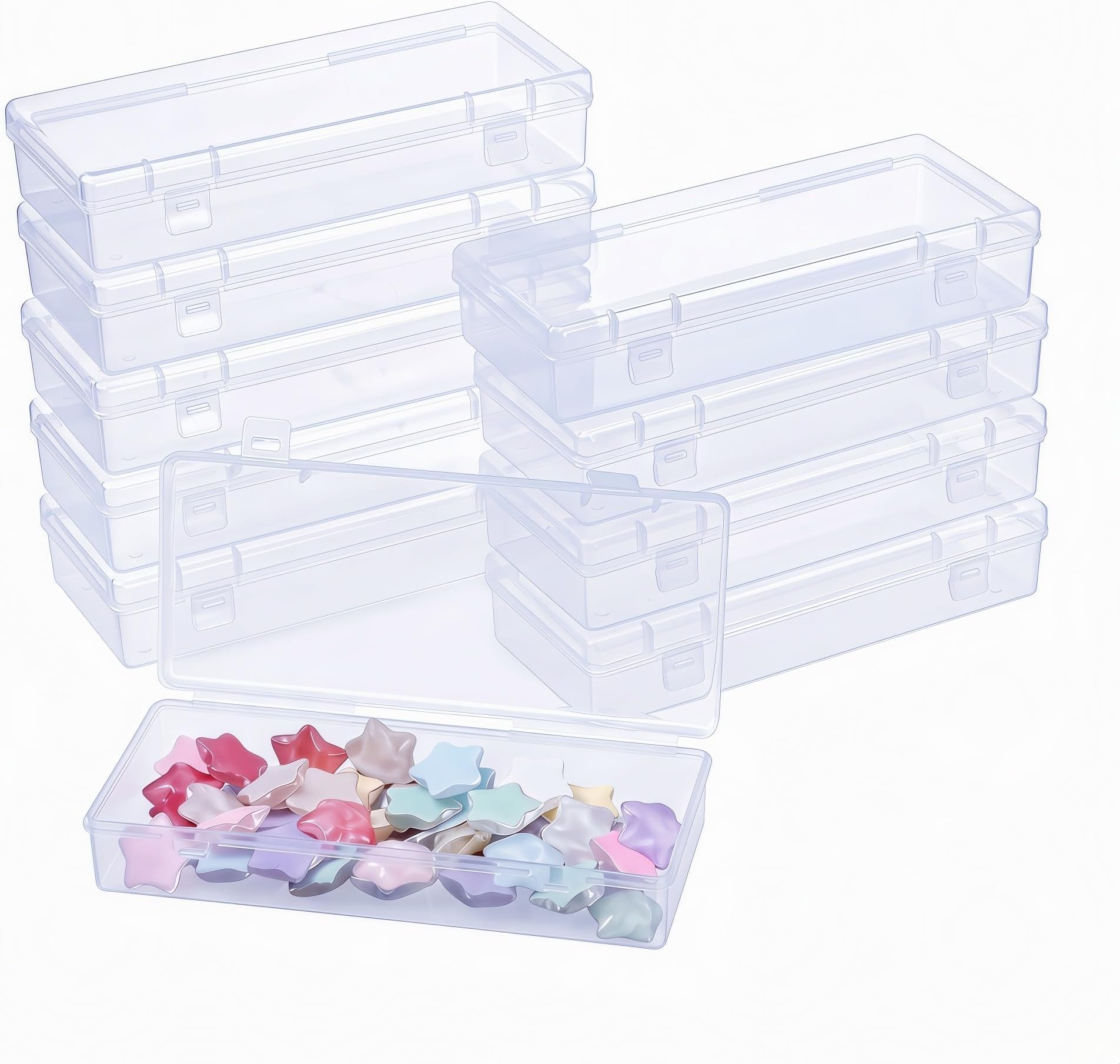 LJY 10 Pieces Rectangular Empty Mini Clear Plastic Organizer Storage Box Containers with Hinged Lids (6.1 x 2.6 x 1.2 inch, Transparent)