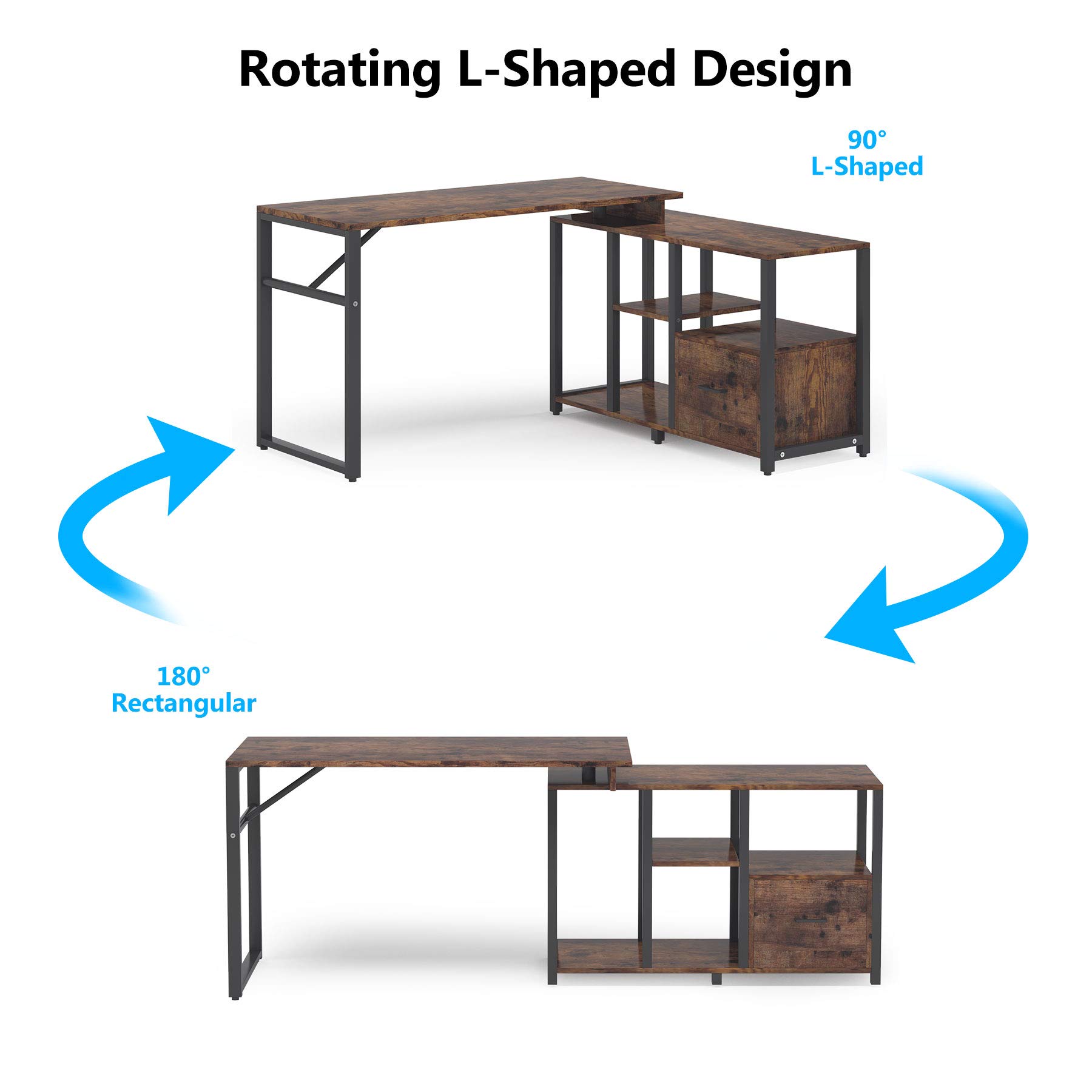 Tribesigns Rotating LShaped Computer Desk with File Drawer, Corner