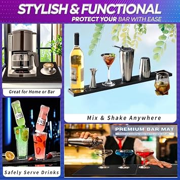 WANGCHAO Bar Mat Set - 8mm Thick Anti-Skid Non-Toxic Rubber Bar Mat for Home Bar, Countertop, Restaurants, Coffee Bar Mat - Premium Rubber Bar Service Spill Mat (3 pack) (24*3+18*12+12*6)
