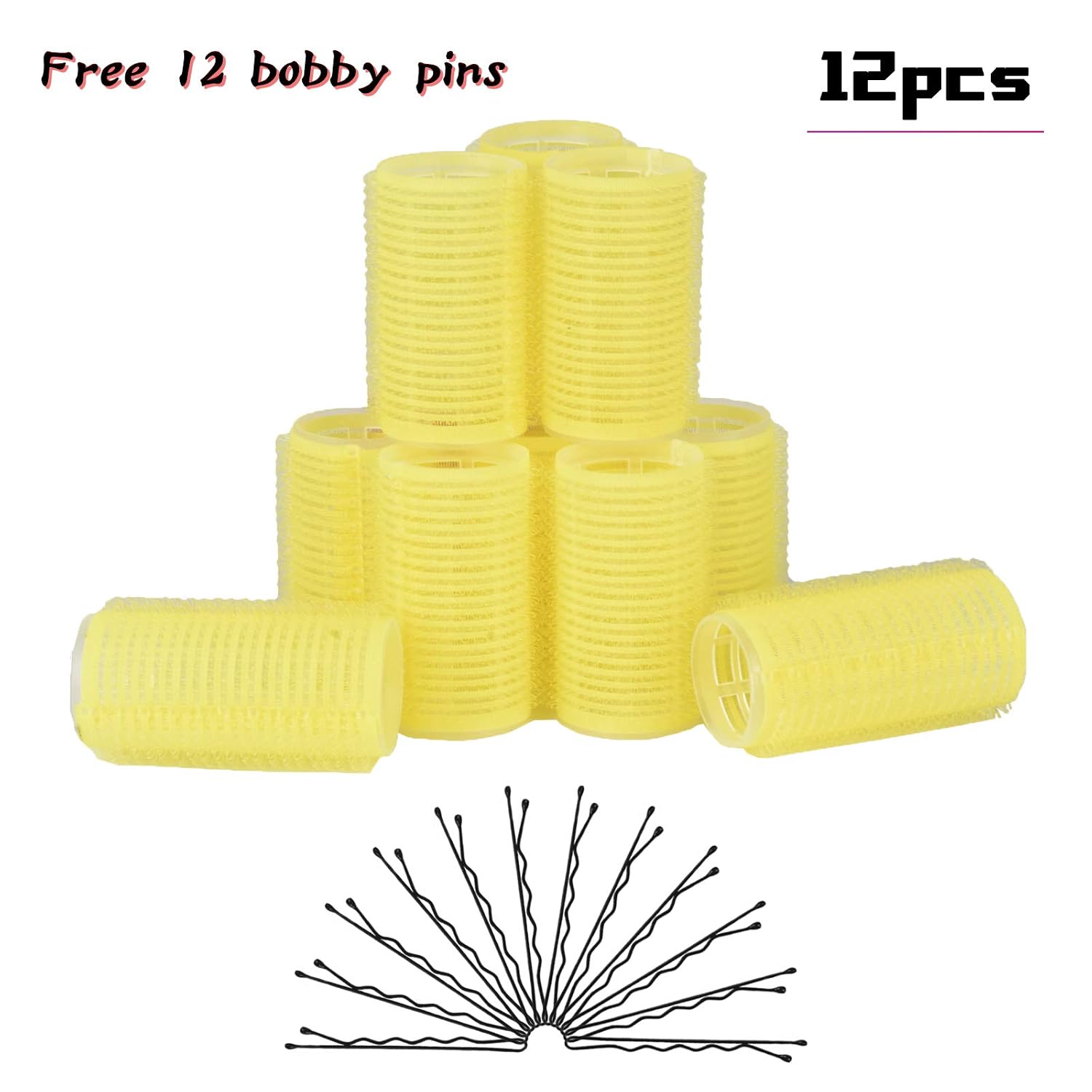Medium Hair Rollers,Smilco Self Grip Hair Curlers,Rollers for Hair,Salon Hairdressing Curlers for Women,DIY hairstyle (A-Yellow-12pcs)